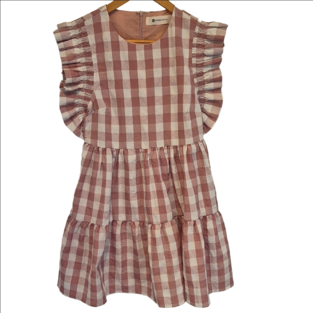 The Impeccable Pig Pink and White Checkered Gingham Dress - Picture 2 of 8